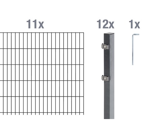 Clôture en grillage rigide double fil Alberts, (ensemble), hauteur 100 cm, 11 panneaux pour 22 m, 12 poteaux Clôture en grillage rigide double fil Alberts, (ensemble), hauteur 100 cm, 11 panneaux pour 22 m, 12 poteaux