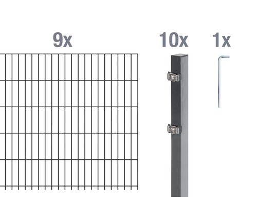 Clôture en grillage rigide double fil Alberts, (ensemble), hauteur 100 cm, 9 panneaux pour 18 m, 10 poteaux Clôture en grillage rigide double fil Alberts, (ensemble), hauteur 100 cm, 9 panneaux pour 18 m, 10 poteaux
