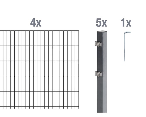 Ensemble de base de panneaux rigides double fil Alberts 8 m 200 x 120 cm, type: 6/5/6, anthracite