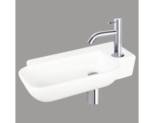 Handwaschbecken - Set inkl. Standventil chrom REBA Sanitärkeramik emailliert weiss 36x19 cm