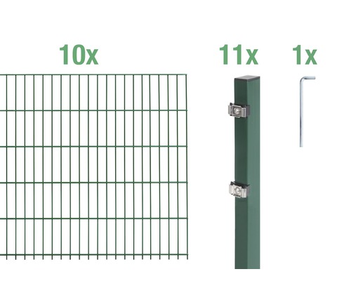 Ensemble de base de panneaux rigides double fil Alberts 20 m 200 x 80 cm, type: 6/5/6, vert Kit complet de clôture avec éléments de clôture, poteaux et outils