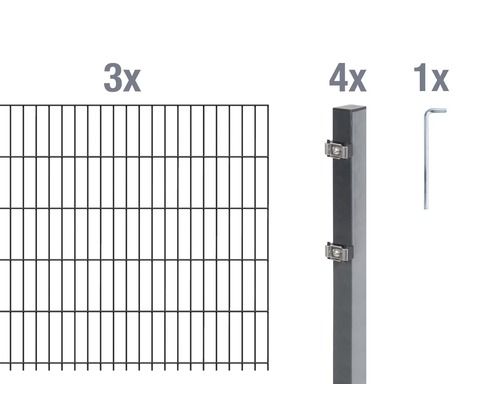 Ensemble complet de panneaux rigides double fil Alberts 10 m hauteur 120 cm, type 6/5/6, anthracite Ensemble complet de panneaux rigides double fil Alberts 10 m hauteur 120 cm, type 6/5/6, anthracite