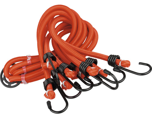 Orangefarbene Gummiseile mit Haken zur Ladungssicherung