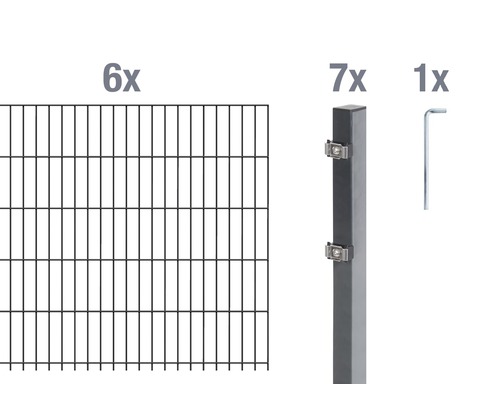 Kit de panneaux rigides double fil ALBERTS type 6/5/6 1200x100 cm anthracite Six éléments de clôture, sept poteaux et un outil de montage pour les installations de clôture