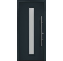 Porte d''entrée moderne avec insertion de verre verticale et poignée en acier inoxydable