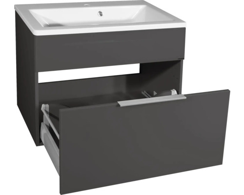 Waschtischunterschrank FACKELMANN Style/Kara 79,5 cm anthrazit montiert 80930 Waschtischunterschrank mit offenem Schubfach und Keramikwaschtisch