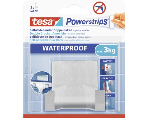 tesa® Powerstrips Doppel-Klebehaken Zoom edelstahl Waterproof