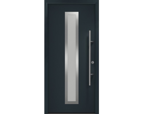 Porte d'entrée EcoStar ISOPRO Secur IPS 700S 1100 x 2100 mm droite RAL 7016 gris anthracite avec ensemble de ferrures, poignée barre en acier inoxydable, cylindre profilé de sécurité avec 5 clés Porte d''entrée avec insert en verre et barre de poignée
