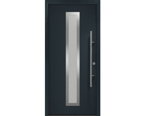 Porte d'entrée EcoStar ISOPRO Secur IPS 700S 1100 x 2100 mm droite RAL 7016 gris anthracite avec ensemble de ferrures, poignée barre en acier inoxydable, cylindre profilé de sécurité avec 5 clés