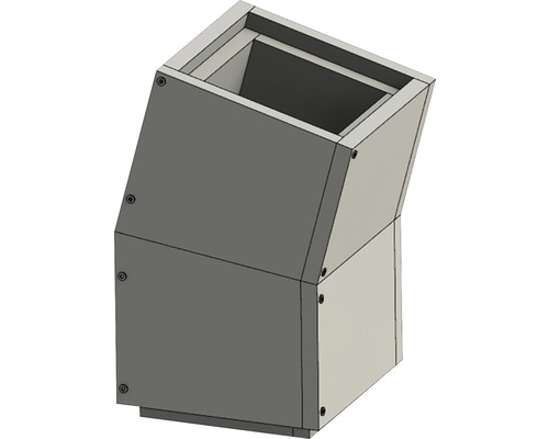 Courbe 15° Furado F avec dimensions intérieures 24x24cm Dimensions extérieures 34x34cm Présentation du produit d''un bac de rangement incliné