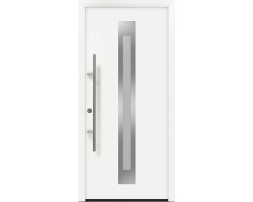 Porte d'entrée EcoStar ISOPRO Secur IPS 770S 1100 x 2100 mm gauche RAL 9016 blanc signalisation avec ensemble de ferrures, poignée barre en acier inoxydable, cylindre profilé de sécurité avec 5 clés