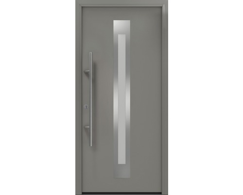 Porte d'entrée EcoStar ISOPRO Secur IPS 770S 1100 x 2100 mm gauche RAL 9007 aluminium gris mat avec ensemble de ferrures, poignée barre en acier inoxydable, cylindre profilé de sécurité avec 5 clés