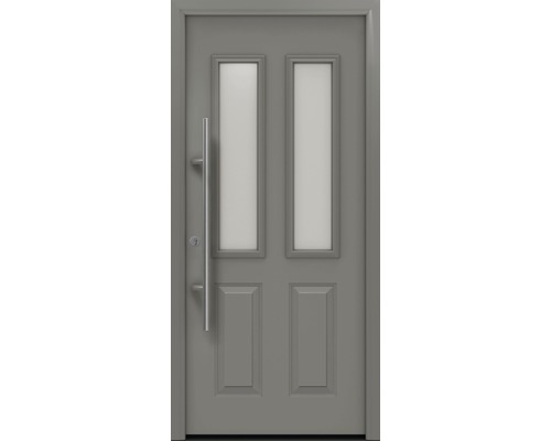 Porte d'entrée EcoStar ISOPRO Secur IPS 410S 1100 x 2100 mm gauche RAL 9007 aluminium gris mat avec ensemble de ferrures, poignée barre en acier inoxydable, cylindre profilé de sécurité avec 5 clés