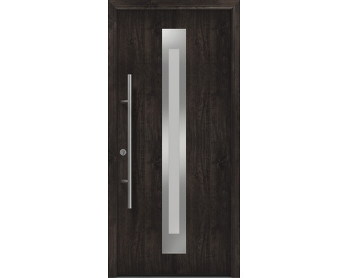 Porte d'entrée EcoStar ISOPRO Secur IPS 770S 1100 x 2100 mm gauche night oak avec ensemble de ferrures, poignée barre en acier inoxydable, cylindre profilé de sécurité avec 5 clés