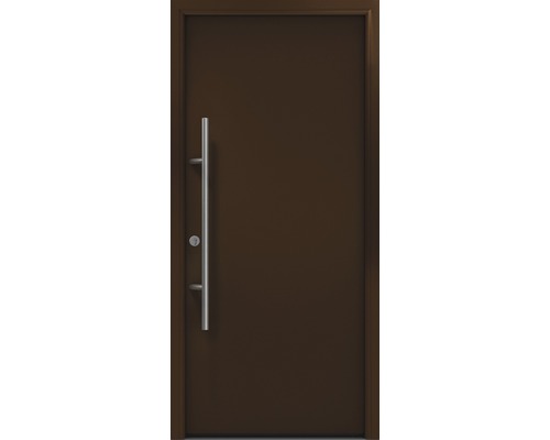 Porte d'entrée EcoStar ISOPRO Secur IPS 010 1100 x 2100 mm gauche RAL 8028 marron terre cuite avec ensemble de ferrures, poignée barre en acier inoxydable, cylindre profilé de sécurité avec 5 clés