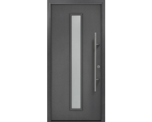 Porte d'entrée EcoStar ISOPRO Secur IPS 020S 1100 x 2100 mm droite CH703 anthracite metallic avec ensemble de ferrures, poignée barre en acier inoxydable, cylindre profilé de sécurité avec 5 clés Porte d''entrée moderne avec insert en verre et poignée