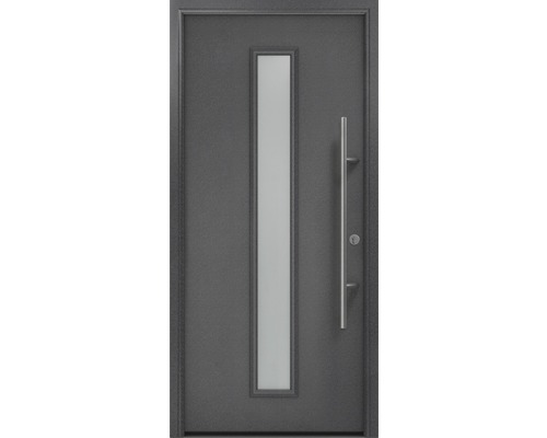 Porte d'entrée EcoStar ISOPRO Secur IPS 020S 1100 x 2100 mm droite CH703 anthracite metallic avec ensemble de ferrures, poignée barre en acier inoxydable, cylindre profilé de sécurité avec 5 clés