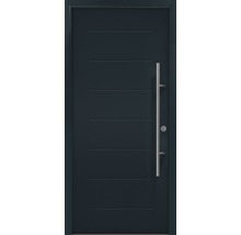 Haustür mit horizontalen Linien und Edelstahlgriff