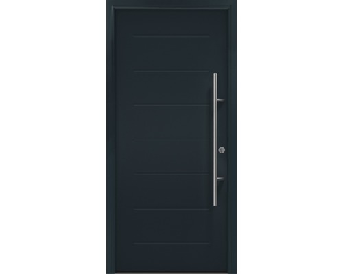 Porte d'entrée EcoStar ISOPRO Secur IPS 015 1100 x 2100 mm droite RAL 7016 gris anthracite avec ensemble de ferrures, poignée barre en acier inoxydable, cylindre profilé de sécurité avec 5 clés