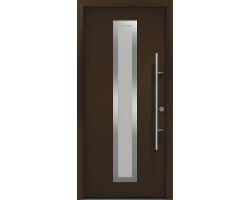 Porte d'entrée EcoStar ISOPRO Secur IPS 700S 1100 x 2100 mm droite RAL 8028 marron terre cuite avec ensemble de ferrures, poignée barre en acier inoxydable, cylindre profilé de sécurité avec 5 clés