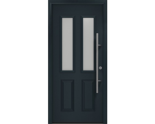 Porte d'entrée EcoStar ISOPRO Secur IPS 410S 1100 x 2100 mm droite RAL 7016 gris anthracite avec ensemble de ferrures, poignée barre en acier inoxydable, cylindre profilé de sécurité avec 5 clés