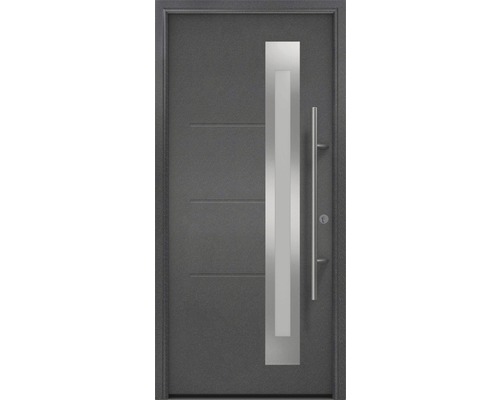 Porte d'entrée EcoStar ISOPRO Secur IPS 780S 1100 x 2100 mm droite CH703 anthracite metallic avec ensemble de ferrures, poignée barre en acier inoxydable, cylindre profilé de sécurité avec 5 clés