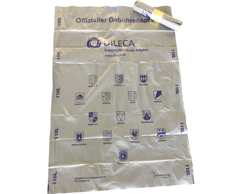 Gebührenabfallsack mit Gemeindewappen und Dileca Logo