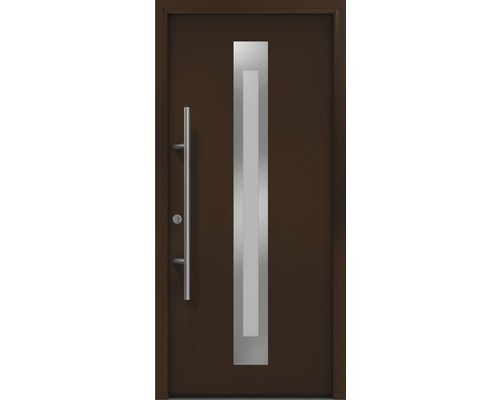 Porte d'entrée EcoStar ISOPRO Secur IPS 770S 1100 x 2100 mm gauche RAL 8028 marron terre cuite avec ensemble de ferrures, poignée barre en acier inoxydable, cylindre profilé de sécurité avec 5 clés