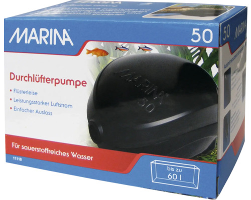 Pompe à air Marina aérateur 50, pour aquariums jusqu'à env. 60 L, 3,2 W, 50 l/h Emballage d''une pompe à air Marina pour aquariums jusqu''à 60 litres