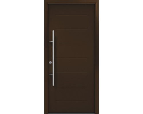 Porte d'entrée EcoStar ISOPRO Secur IPS 015 1100 x 2100 mm gauche RAL 8028 marron terre cuite avec ensemble de ferrures, poignée barre en acier inoxydable, cylindre profilé de sécurité avec 5 clés