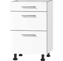 Meuble bas de cuisine avec trois tiroirs et pieds