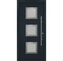 Porte d''entrée avec trois vitrages carrés et barre de poignée