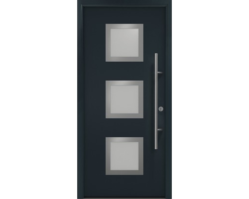 Porte d'entrée EcoStar ISOPRO Secur IPS 810S 1100 x 2100 mm droite RAL 7016 gris anthracite avec ensemble de ferrures, poignée barre en acier inoxydable, cylindre profilé de sécurité avec 5 clés