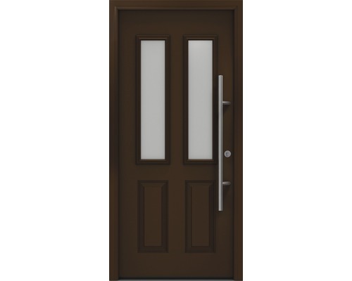 Porte d'entrée EcoStar ISOPRO Secur IPS 410S 1100 x 2100 mm droite RAL 8028 marron terre cuite avec ensemble de ferrures, poignée barre en acier inoxydable, cylindre profilé de sécurité avec 5 clés