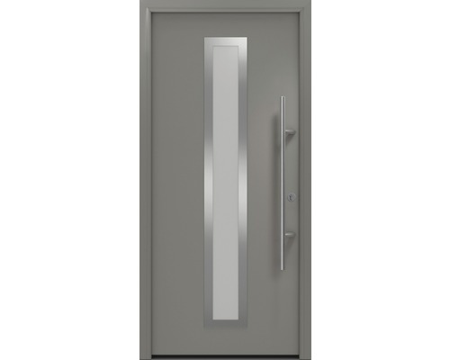 Porte d'entrée EcoStar ISOPRO Secur IPS 700S 1100 x 2100 mm droite RAL 9007 aluminium gris mat avec ensemble de ferrures, poignée barre en acier inoxydable, cylindre profilé de sécurité avec 5 clés