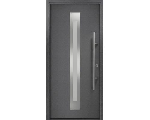 Porte d'entrée EcoStar ISOPRO Secur IPS 770S 1100 x 2100 mm droite CH703 anthracite metallic avec ensemble de ferrures, poignée barre en acier inoxydable, cylindre profilé de sécurité avec 5 clés Porte d''entrée avec insert en verre et barre de préhension