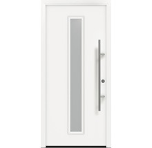Porte d''entrée blanche avec insert en verre et poignée barre