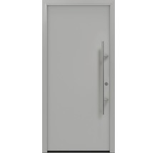 Porte d''entrée grise avec poignée en acier inoxydable