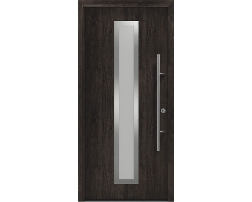 Porte d'entrée EcoStar ISOPRO Secur IPS 700S 1100 x 2100 mm droite night oak avec ensemble de ferrures, poignée barre en acier inoxydable, cylindre profilé de sécurité avec 5 clés