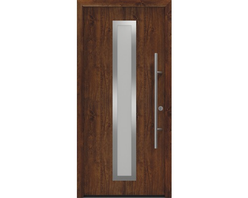 Porte d'entrée EcoStar ISOPRO Secur IPS 700S 1100 x 2100 mm droite dark oak avec ensemble de ferrures, poignée barre en acier inoxydable, cylindre profilé de sécurité avec 5 clés