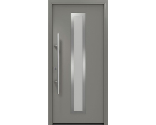 Porte d'entrée EcoStar ISOPRO Secur IPS 700S 1100 x 2100 mm gauche RAL 9007 aluminium gris mat avec ensemble de ferrures, poignée barre en acier inoxydable, cylindre profilé de sécurité avec 5 clés