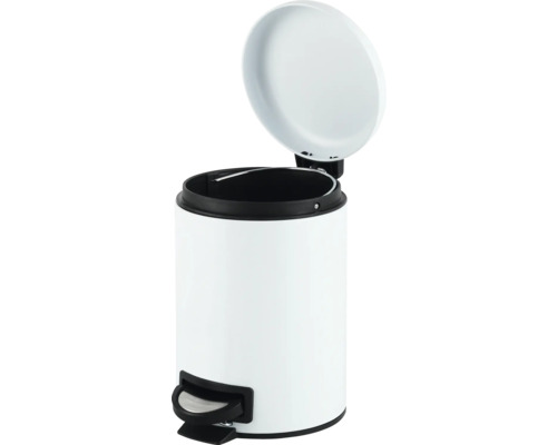 Poubelle à pédale blanche avec couvercle ouvert