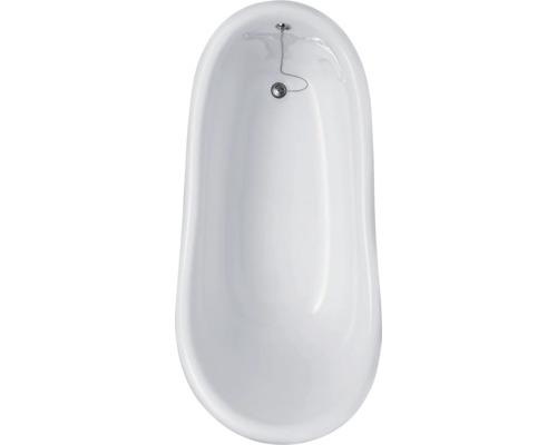 Baignoire blanche vue de dessus avec garniture de vidange