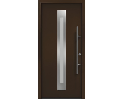 Porte d'entrée EcoStar ISOPRO Secur IPS 770S 1100 x 2100 mm droite RAL 8028 marron terre cuite avec ensemble de ferrures, poignée barre en acier inoxydable, cylindre profilé de sécurité avec 5 clés