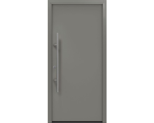 Porte d'entrée EcoStar ISOPRO Secur IPS 010 1100 x 2100 mm gauche RAL 9007 aluminium gris mat avec ensemble de ferrures, poignée barre en acier inoxydable, cylindre profilé de sécurité avec 5 clés