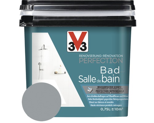 Rénovation Perfection salle de bains gris 750 ml Pot de peinture 3V3 Rénovation Perfection pour salle de bain, 0,75 litre