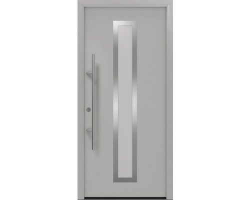 Porte d'entrée EcoStar ISOPRO Secur IPS 700S 1100 x 2100 mm gauche RAL 9006 aluminium blanc mat avec ensemble de ferrures, poignée barre en acier inoxydable, cylindre profilé de sécurité avec 5 clés