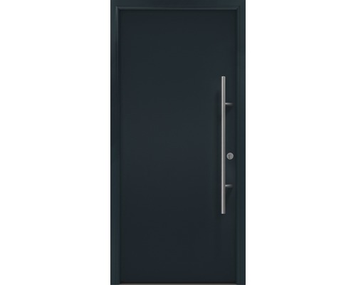 Porte d'entrée EcoStar ISOPRO Secur IPS 010 1100 x 2100 mm droite RAL 7016 gris anthracite avec ensemble de ferrures, poignée barre en acier inoxydable, cylindre profilé de sécurité avec 5 clés Porte d''entrée avec poignée en acier inoxydable