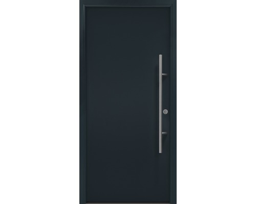 Porte d'entrée EcoStar ISOPRO Secur IPS 010 1100 x 2100 mm droite RAL 7016 gris anthracite avec ensemble de ferrures, poignée barre en acier inoxydable, cylindre profilé de sécurité avec 5 clés