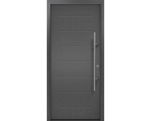 Porte d'entrée EcoStar ISOPRO Secur IPS 015 1100 x 2100 mm droite CH703 anthracite metallic avec ensemble de ferrures, poignée barre en acier inoxydable, cylindre profilé de sécurité avec 5 clés